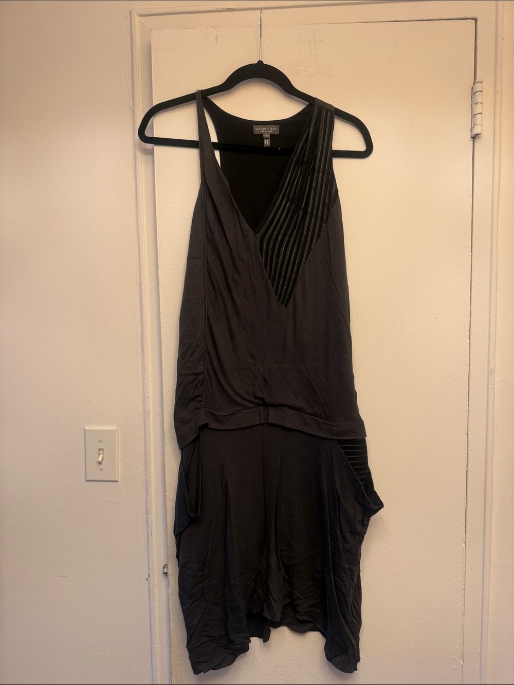 Sachin + Babi Charcoal Draped Dress with Pleated Trim